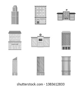 Vector illustration of construction  and city icon. Set of construction  and center stock symbol for web.