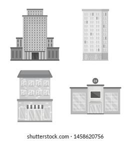 Vector illustration of construction and city sign. Set of construction and center stock vector illustration.