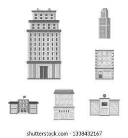 Vector illustration of construction  and city symbol. Set of construction  and center stock vector illustration.