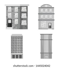 Vector illustration of construction and city symbol. Set of construction and center stock vector illustration.
