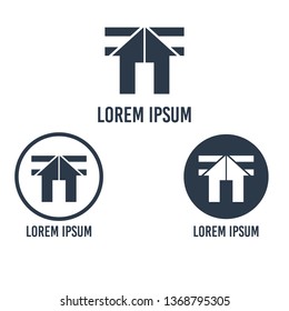Vector illustration of a construction company logo with a house and two letters f and a circle