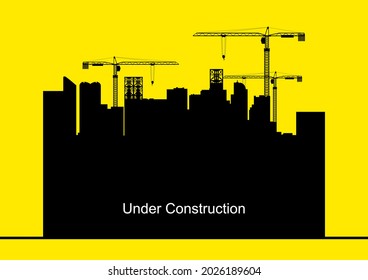 Vector illustration of construction cranes and buildings, development, developing, growth, theme