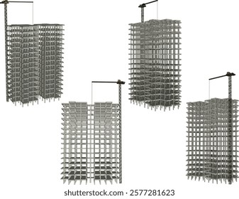 vector illustration of construction design of unfinished apartment hotel building under construction