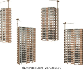 vector illustration of construction design of unfinished apartment hotel building under construction