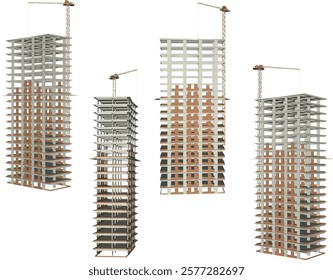 vector illustration of construction design of unfinished apartment hotel building under construction