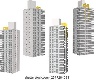 vector illustration of construction design of unfinished apartment hotel building under construction