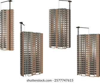 vector illustration of construction design of unfinished apartment hotel building under construction