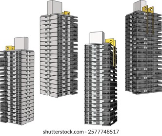 vector illustration of construction design of unfinished apartment hotel building under construction