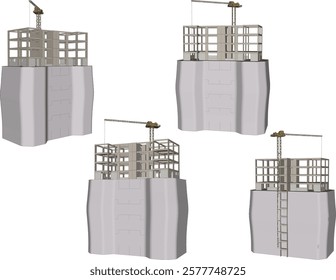 vector illustration of construction design of unfinished apartment hotel building under construction