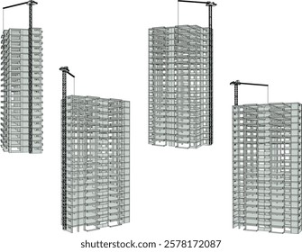 vector illustration of construction design of unfinished apartment hotel building under construction