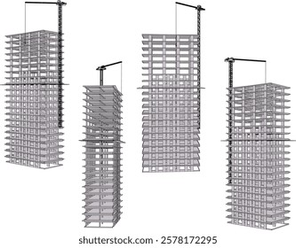 vector illustration of construction design of unfinished apartment hotel building under construction