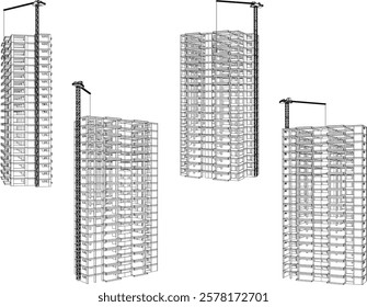 vector illustration of construction design of unfinished apartment hotel building under construction