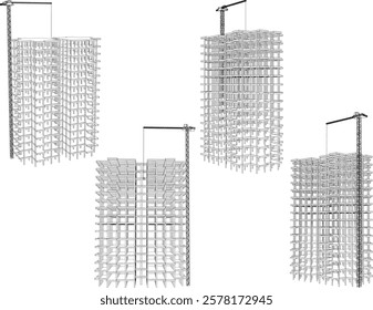 vector illustration of construction design of unfinished apartment hotel building under construction