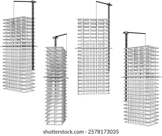 vector illustration of construction design of unfinished apartment hotel building under construction