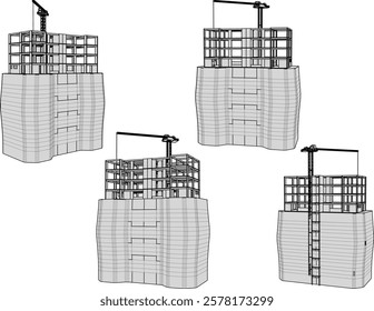 vector illustration of construction design of unfinished apartment hotel building under construction