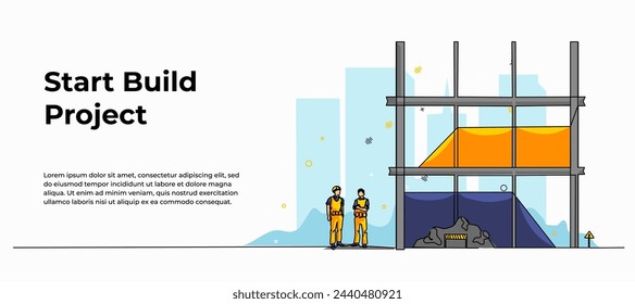 Vector illustration of construction development. Modern flat in continuous line style.