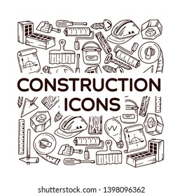 Vector Illustration from construction icons on white background. Good for card, poster, banner, invitation, postcard, icon. EPS 10 