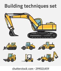 Vector illustration of construction machines set