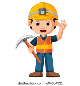 vector illustration of construction man holding axe