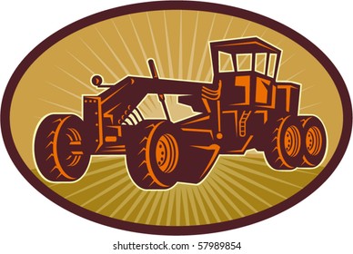 vector illustration of a Construction road , blade or motor grader with sunburst in the background set