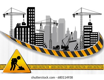 Vector illustration of Construction sites with buildings and cranes 