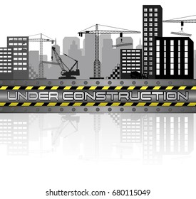 Vector illustration of Construction sites with buildings and cranes 