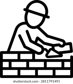 Vector Illustration of a Construction Worker Building a Brick Wall, Professional Mason Laying Bricks for New Structure