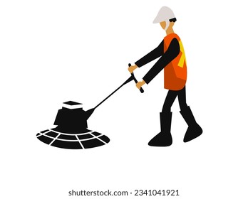 vector illustration. construction worker using Power trowel machine