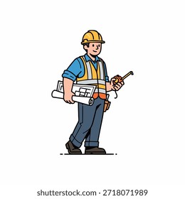 Ilustración vectorial de los obreros de la construcción con el fondo blanco