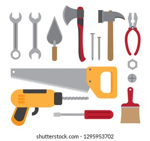 Vector illustration of construction working tools collection isolated on white background