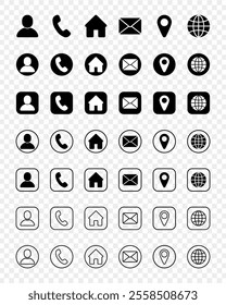 Vector illustration of Contact icon set isolated on transparent background