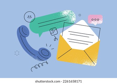 Vector illustration of contact us, communication, support, customer relationship management. Creative concept for web banner, social media banner, business presentation, marketing material