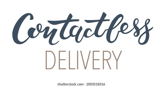Ilustración vectorial de las letras manuscritas de entrega sin contacto. Banner, afiche, volante, logotipo o plantilla de etiqueta para una empresa de servicios de entrega. EPS10