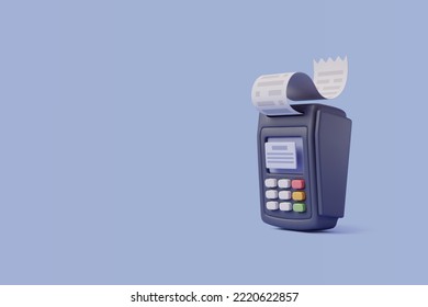 Vector illustration of Contactless POS terminal bank payment with bill receipt, 3d payment machine, Concept of payment processing. Eps 10 Vector.  