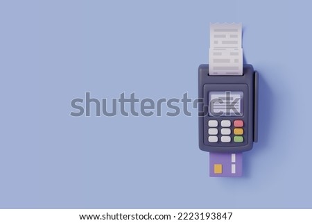 Vector illustration of Contactless POS terminal bank payment with bill receipt, 3d payment machine, Concept of payment processing. Eps 10 Vector.  