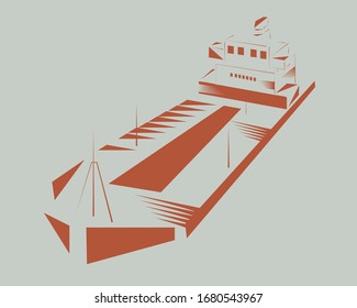 Vector - Illustration of  Container Cargo Freighter Ship   , woodcut style