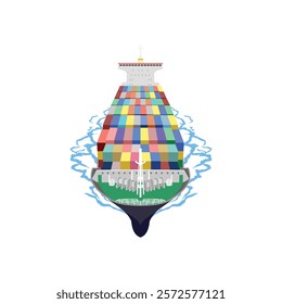 Vector illustration of Container cargo ship isolated on white background. Vessel freight Shipping logistic global transportation on the sea