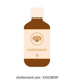 Vector illustration of container with dog health supplement icon. Pet medicine tool in flat style. Isolated on white background.