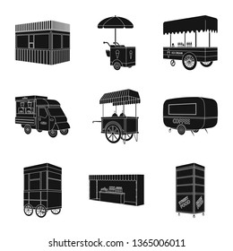 Vector illustration of container and outdoor icon. Set of container and kiosk stock symbol for web.