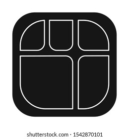 Vector illustration of container and paper logo. Graphic of tray and food stock symbol for web.