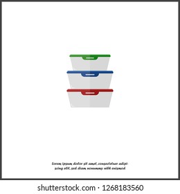Vector illustration of a container for products. A tray of plastic or glass for food storage and lunch on white isolated background. Layers grouped for easy editing illustration. For your design.