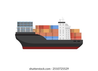 Vector illustration of a container ship, representing global trade and shipping logistics.
