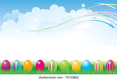 vector illustration contains banner with the Easter eggs in grass