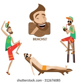 Vector illustration contains beach man in three versions