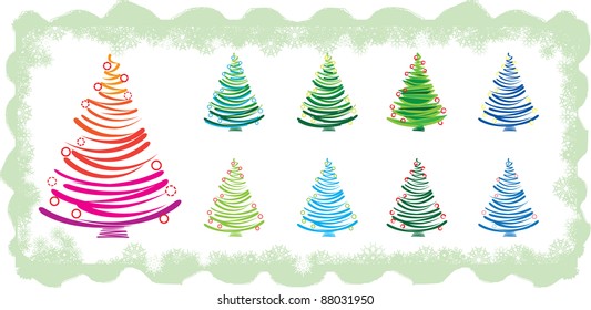 vector illustration contains the image of christmas frame with snowflakes and set of the Christmas trees