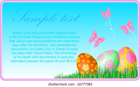 The vector illustration contains the image of Easter eggs and butterflies