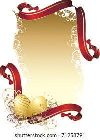 vector illustration contains the image of the Easter greetings with red ribbons and golden eggs