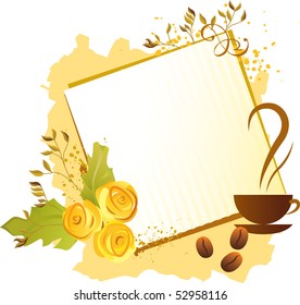 Vector illustration contains the image of Frame with coffee grains and roses