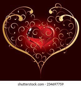 The vector illustration contains the image of gold valentines frame