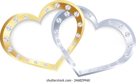 The vector illustration contains the image of gold and silver heart